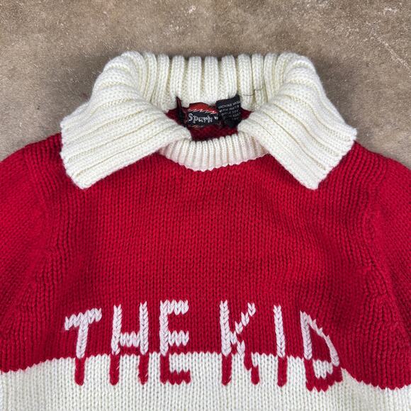 Vintage Spark Plug “The Kid” Red White Striped Knit Collared Sweater Size 7 - Picture 2 of 10